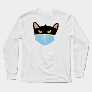 Black cat face wear face mask Long Sleeve T-Shirt